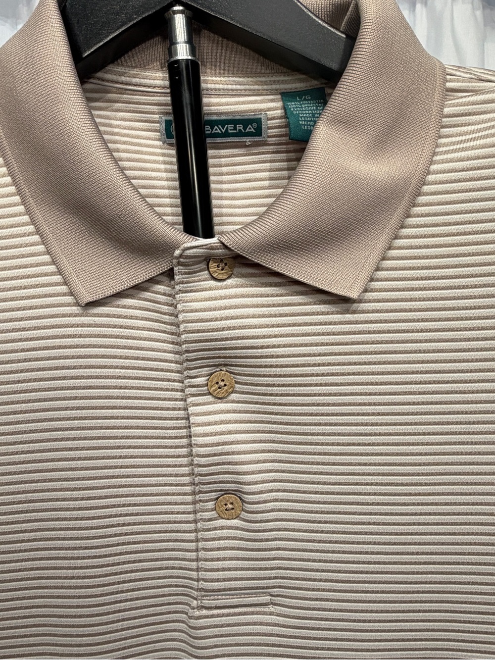 Cubavera Mens Tan Strip Pattern Short Sleeve Collard Polo Shirt Size Large - Picture 3 of 9
